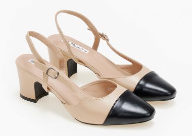 Γόβες εξώφτερνες με χοντρό τακούνι - Μπεζ - Issue - 