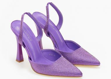 Γόβες εξώφτερνες με στρας και ιδιαίτερο τακούνι - Μωβ - Issue - 