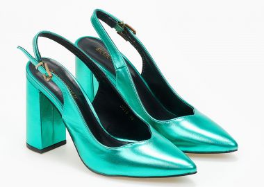 Γόβες εξώφτερνες με V κόψιμο και χοντρό τακούνι - Πράσινο - Issue - 