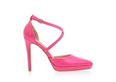 Γόβες φούξια δερματίνη με χιαστί λουράκια και φιάπα μυτερές ΦΟΥΞΙΑ - Tsoukalas - 