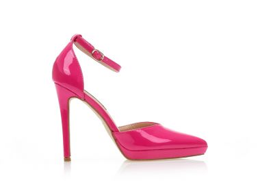 Γόβες φούξια λουστρίνι με φιάπα και λουράκι μυτερές ΦΟΥΞΙΑ - Tsoukalas - 