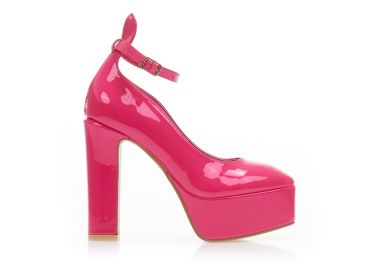 Γόβες φούξια λουστρίνι με φιάπα και λουράκι στον αστράγαλο ΦΟΥΞΙΑ - Tsoukalas - 