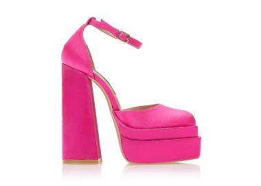 Γόβες φούξια σατέν δίπατες με φάσα και λουράκι στον αστράγαλο ΦΟΥΞΙΑ - Tsoukalas - 