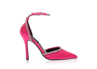 Γόβες φούξια σατέν με διακοσμητικά λουράκια από στρας μυτερές ΦΟΥΞΙΑ - Tsoukalas - 