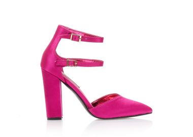 Γόβες φούξια σατέν με διπλό λουράκι στον αστράγαλο μυτερές ΦΟΥΞΙΑ - Tsoukalas - 