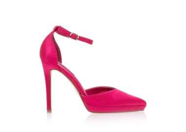 Γόβες φούξια σατέν με φιάπα και λουράκι μυτερές ΦΟΥΞΙΑ - Tsoukalas - 