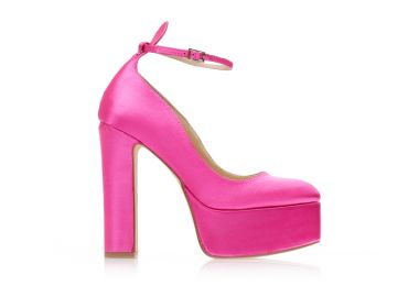 Γόβες φούξια σατέν με φιάπα και λουράκι στον αστράγαλο ΦΟΥΞΙΑ - Tsoukalas - 