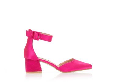 Γόβες φούξια σατέν με λουράκι μυτερές ΦΟΥΞΙΑ - Tsoukalas - 