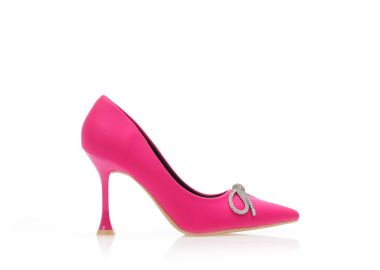 Γόβες φούξια υφασμάτινες με φιόγκο από στρας μυτερές ΦΟΥΞΙΑ - Tsoukalas - 