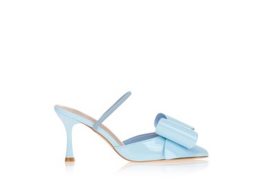 Γόβες γαλάζιες λουστρίνι slingback με φιόγκο ΓΑΛΑΖΙΟ - Tsoukalas - 