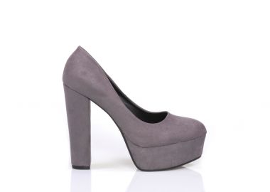 Γόβες γκρι σουέτ με χοντρό τακούνι ΓΚΡΙ - Tsoukalas - 