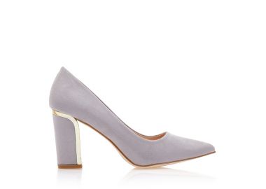 Γόβες γκρι σουέτ με χρυσή λεπτομέρεια στο τακούνι ΓΚΡΙ - Tsoukalas - 