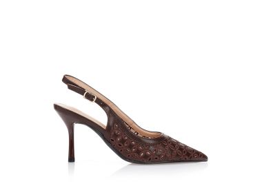 Γόβες καφέ με διάτρητο μοτίβο λουλουδιών ΚΑΦΕ - Tsoukalas - 