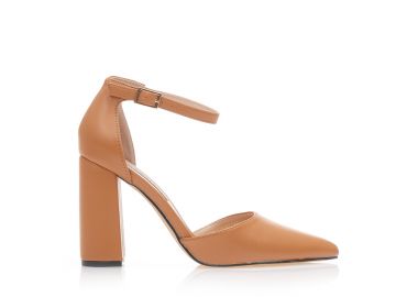 Γόβες κάμελ δερματίνη με λουράκι ΚΑΜΕΛ - Tsoukalas - 