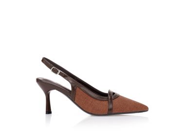 Γόβες κάμελ με καφέ λεπτομέρειες από δερματίνη ΚΑΦΕ - Tsoukalas - 