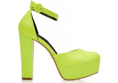 Γόβες κίτρινες φωσφοριζέ δερματίνη με animal print λεπτομέρειες και λουράκι στον αστράγαλο ΚΙΤΡΙΝΟ - Tsoukalas - 