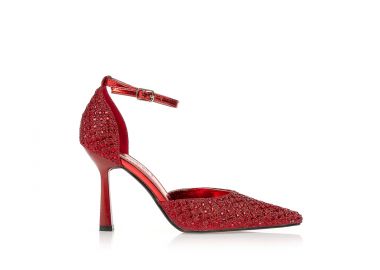 Γόβες κόκκινες λούρεξ με στρας ΚΟΚΚΙΝΟ - Tsoukalas - 