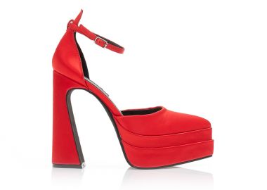 Γόβες κόκκινες σατέν δίπατες μυτερές ΚΟΚΚΙΝΟ - Tsoukalas - 