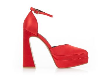 Γόβες κόκκινες σατέν δίπατες μυτερές ΚΟΚΚΙΝΟ - Tsoukalas - 