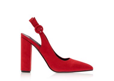 Γόβες κόκκινες σουέτ μυτερές με αγκράφα ΚΟΚΚΙΝΟ - Tsoukalas - 