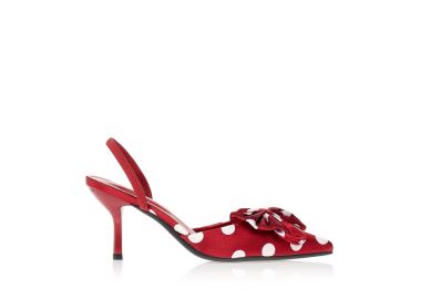 Γόβες κόκκινες υφασμάτινες πουά με φιόγκο ΚΟΚΚΙΝΟ - Tsoukalas - 