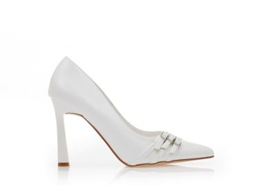 Γόβες λευκές δερματίνη με διακοσμητικά λουράκια ΛΕΥΚΟ - Tsoukalas - 