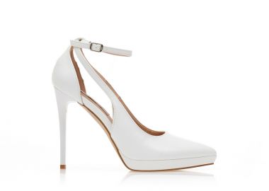 Γόβες λευκές δερματίνη με φιάπα και λουστρίνι τακούνι ΛΕΥΚΟ - Tsoukalas - 