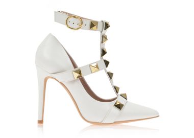 Γόβες λευκές δερματίνη με λουράκι στον αστράγαλο και διακοσμητικά τρουξ ΛΕΥΚΟ - Tsoukalas - 