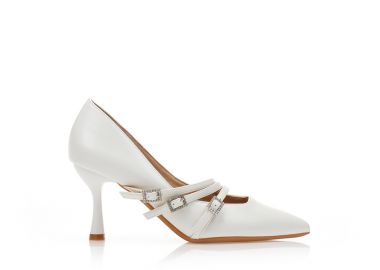 Γόβες λευκές δερματίνη με λουράκια και στρας ΛΕΥΚΟ - Tsoukalas - 