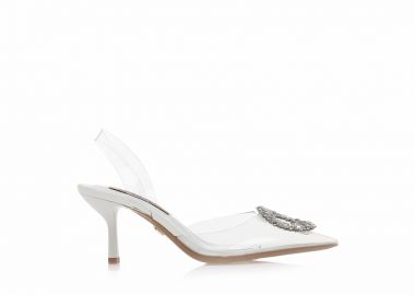 Γόβες λευκές λουστρίνι με διαφάνεια και αγκράφα από στρας ΛΕΥΚΟ - Tsoukalas - 