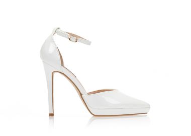 Γόβες λευκές λουστρίνι με φιάπα και λουράκι μυτερές ΛΕΥΚΟ - Tsoukalas - 