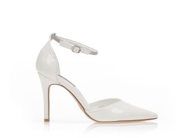 Γόβες λευκές λουστρίνι με λουράκι από στρας μυτερές ΛΕΥΚΟ - Tsoukalas - 