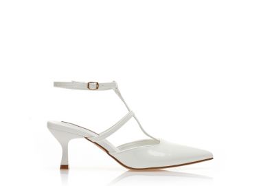 Γόβες λευκές λουστρίνι με μπαρέτα και ιδιαίτερο τακούνι ΛΕΥΚΟ - Tsoukalas - 