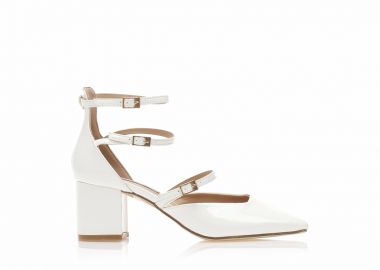 Γόβες λευκές λουστρίνι με πολλαπλά λουράκια ΛΕΥΚΟ - Tsoukalas - 