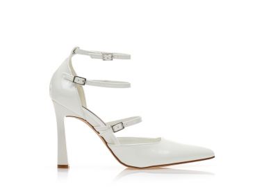 Γόβες λευκές λουστρίνι με ρυθμιζόμενα λουράκια μυτερές ΛΕΥΚΟ - Tsoukalas - 