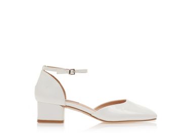 Γόβες λευκές λουστρίνι με τετράγωνο τελείωμα ΛΕΥΚΟ - Tsoukalas - 