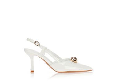 Γόβες λευκές slingback με χρυσό στοιχείο ΛΕΥΚΟ - Tsoukalas - 