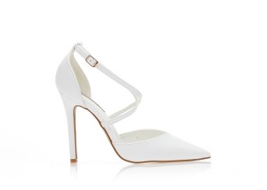 Γόβες λευκό δερματίνη με χιαστί λουράκια μυτερές ΛΕΥΚΟ - Tsoukalas - 