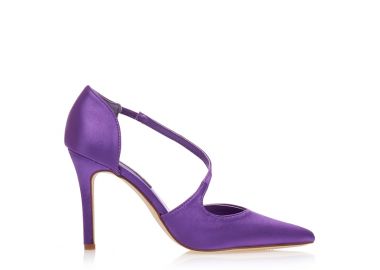 Γόβες λιλά σατέν με λοξό λουράκι μυτερές ΛΙΛΑ - Tsoukalas - 