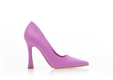 Γόβες λιλά υφασμάτινες μυτερές με ιδιαίτερο τακούνι ΛΙΛΑ - Tsoukalas - 