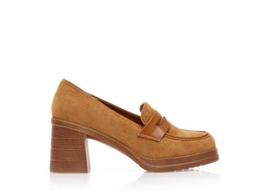 Γόβες loafers κάμελ σουέτ με δερματίνη λεπτομέρειες ΚΑΜΕΛ - Tsoukalas - 