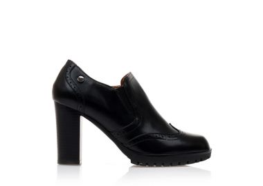 Γόβες loafers μαύρες δερματίνη με διάτρητο σχέδιο και φερμουάρ ΜΑΥΡΟ - Tsoukalas - 