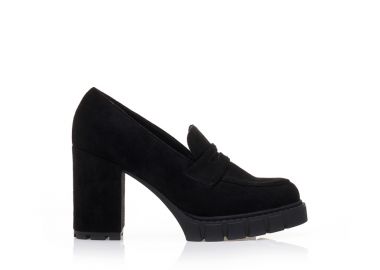 Γόβες loafers μαύρες σουέτ με τρακτερωτή σόλα ΜΑΥΡΟ - Tsoukalas - 