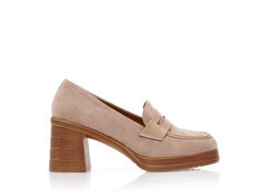 Γόβες loafers πούρο σουέτ με δερματίνη λεπτομέρειες ΠΟΥΡΟ - Tsoukalas - 