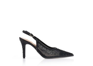 Γόβες λούρεξ με διαφάνεια και στρας ΜΑΥΡΟ - Tsoukalas - 