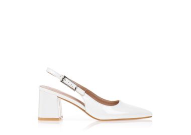 Γόβες λουστρίνι με χοντρό τακούνι ΛΕΥΚΟ - Tsoukalas - 