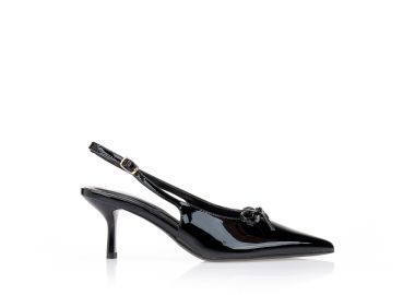 Γόβες λουστρίνι slingback μυτερές ΜΑΥΡΟ - Tsoukalas - 