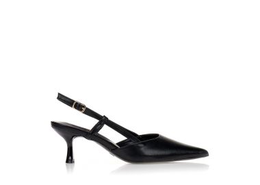 Γόβες μαύρες δερματίνη με χαμηλό τακούνι ΜΑΥΡΟ - Tsoukalas - 