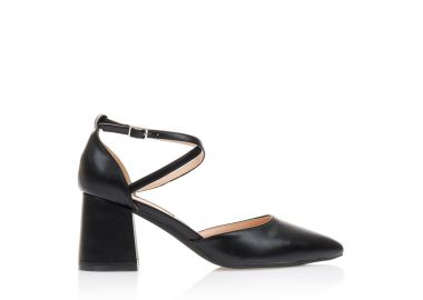 Γόβες μαύρες δερματίνη με χιαστί λουράκια ΜΑΥΡΟ - Tsoukalas - 