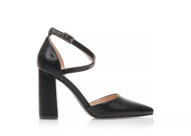 Γόβες μαύρες δερματίνη με χιαστί λουράκια ΜΑΥΡΟ - Tsoukalas - 